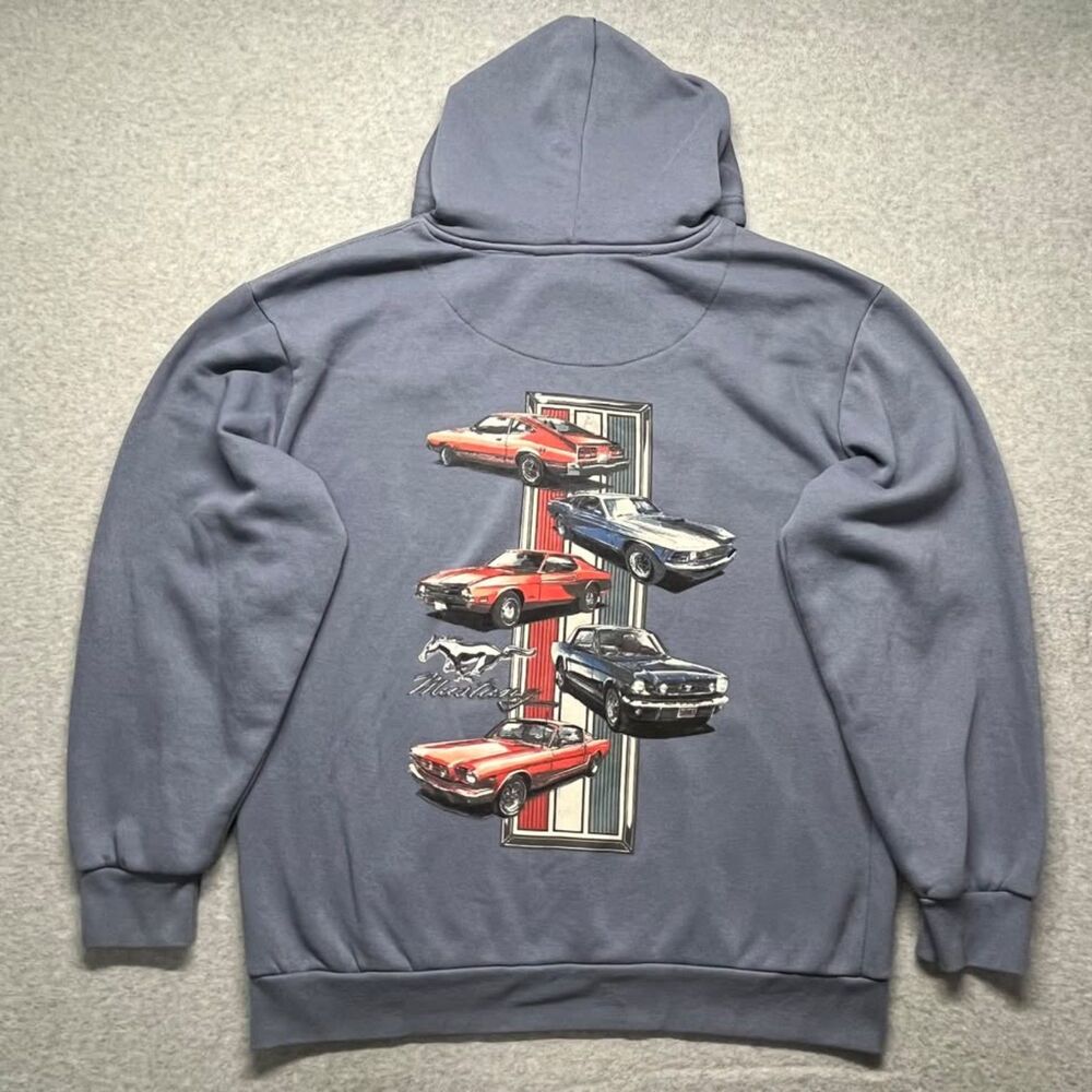 Ford Road Trip Mustang Men's L Gray Mustang Graphic Hoodie Ford Car Racing
